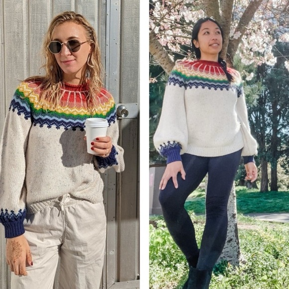Anthropologie Saylor
Rainbow Balloon-Sleeve Intarsia Sweater size Large NWT - Picture 7 of 13